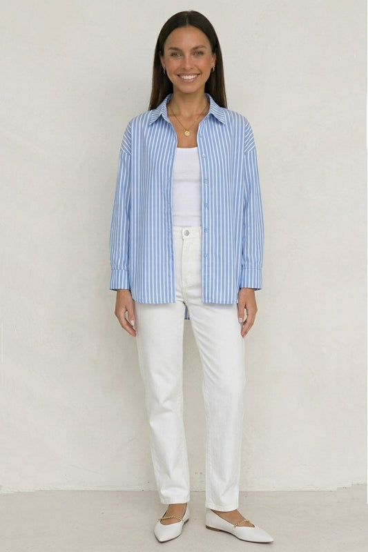 Solid Color Long Sleeve Striped Shirts