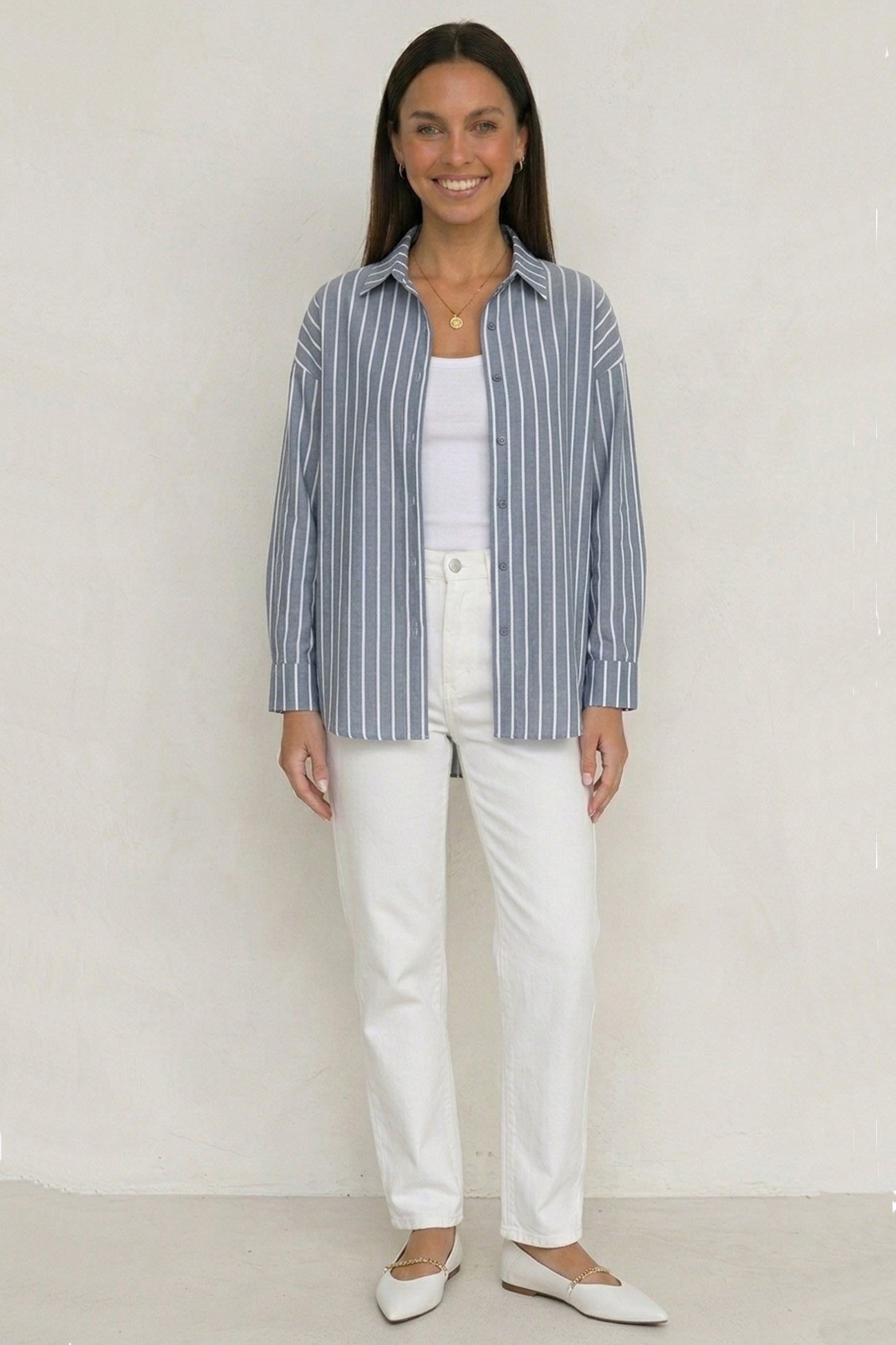 Solid Color Long Sleeve Striped Shirts