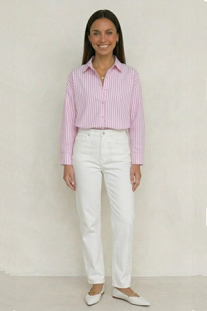 Solid Color Long Sleeve Striped Shirts