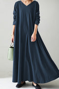 Solid Color V Neck Sweatshirt Dress