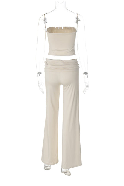 Solid Tube Top Stacking Flare Pants Set