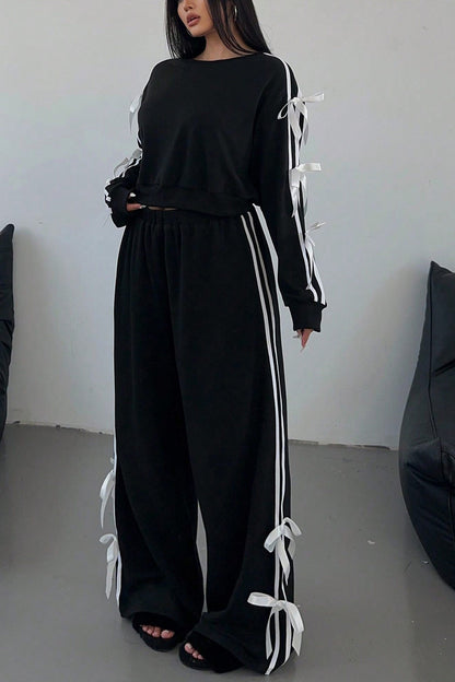 Striped Bow Tie Sleeve Hoodie Suits