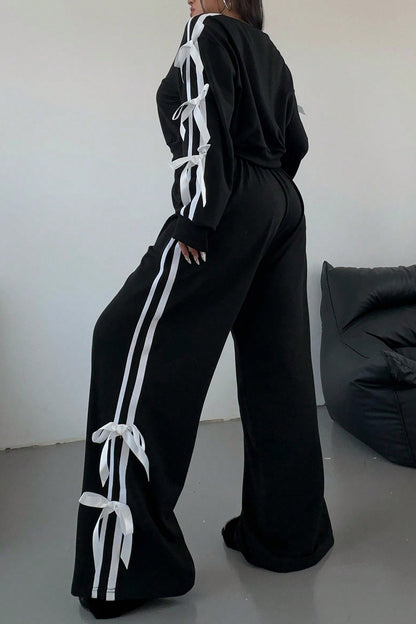 Striped Bow Tie Sleeve Hoodie Suits