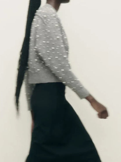 Faux Pearl Zip Knit Cardigan