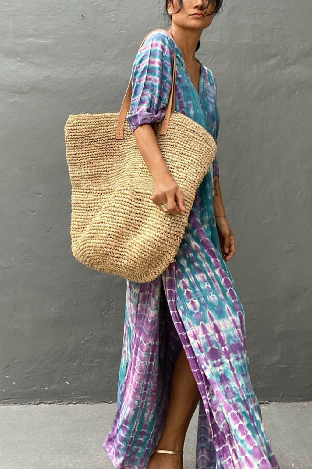 Tie Dye Slit Beach Cover-up Maxi Dress
