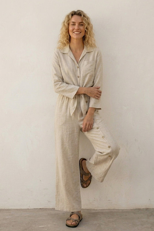 Tie-up Shirt Single-breasted Long Pants Set