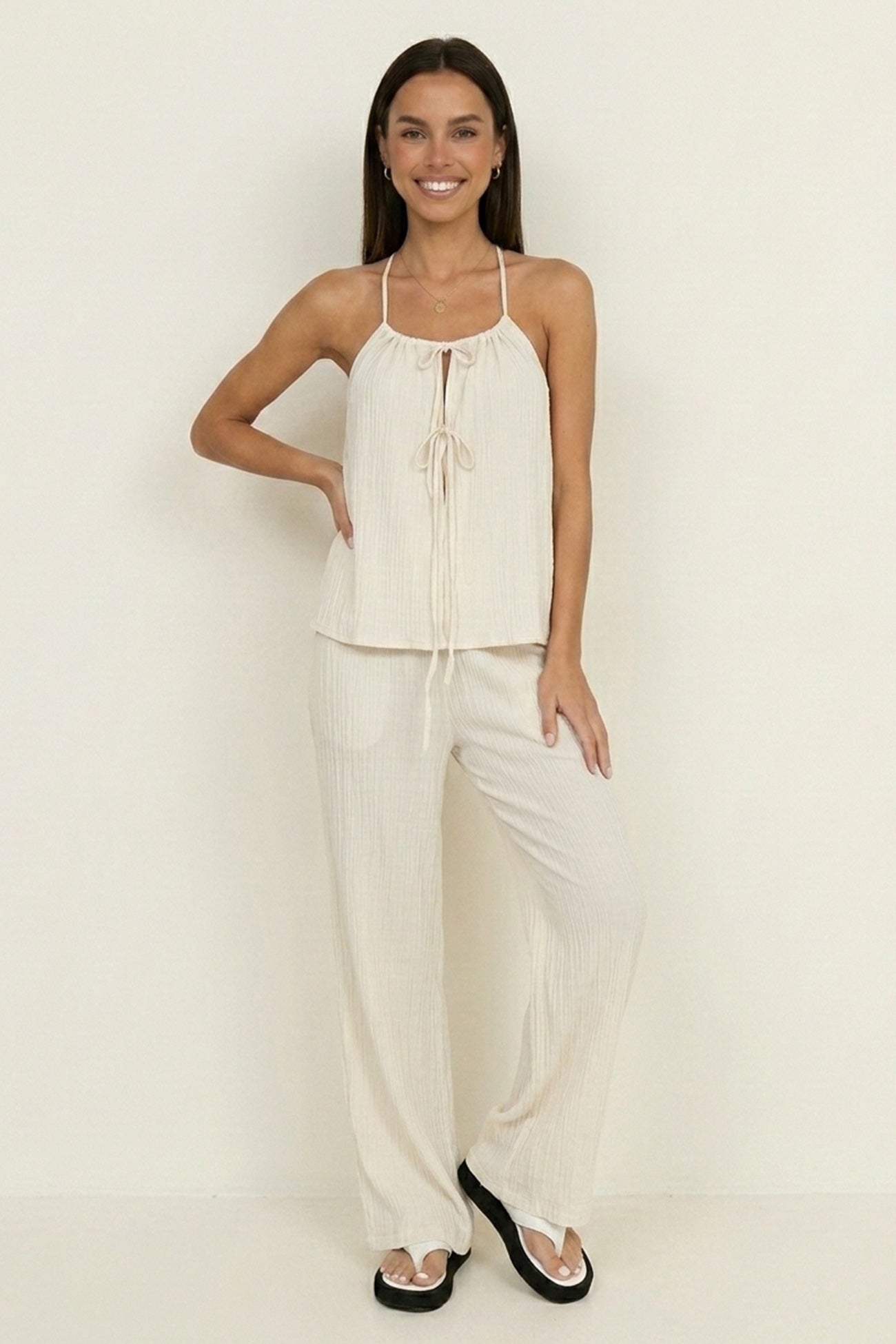 Tie-up Vest Long Pants Set