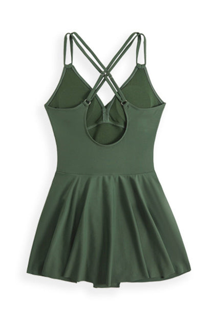 Twist Front Crossover Skirted One-Piece Swimsuit