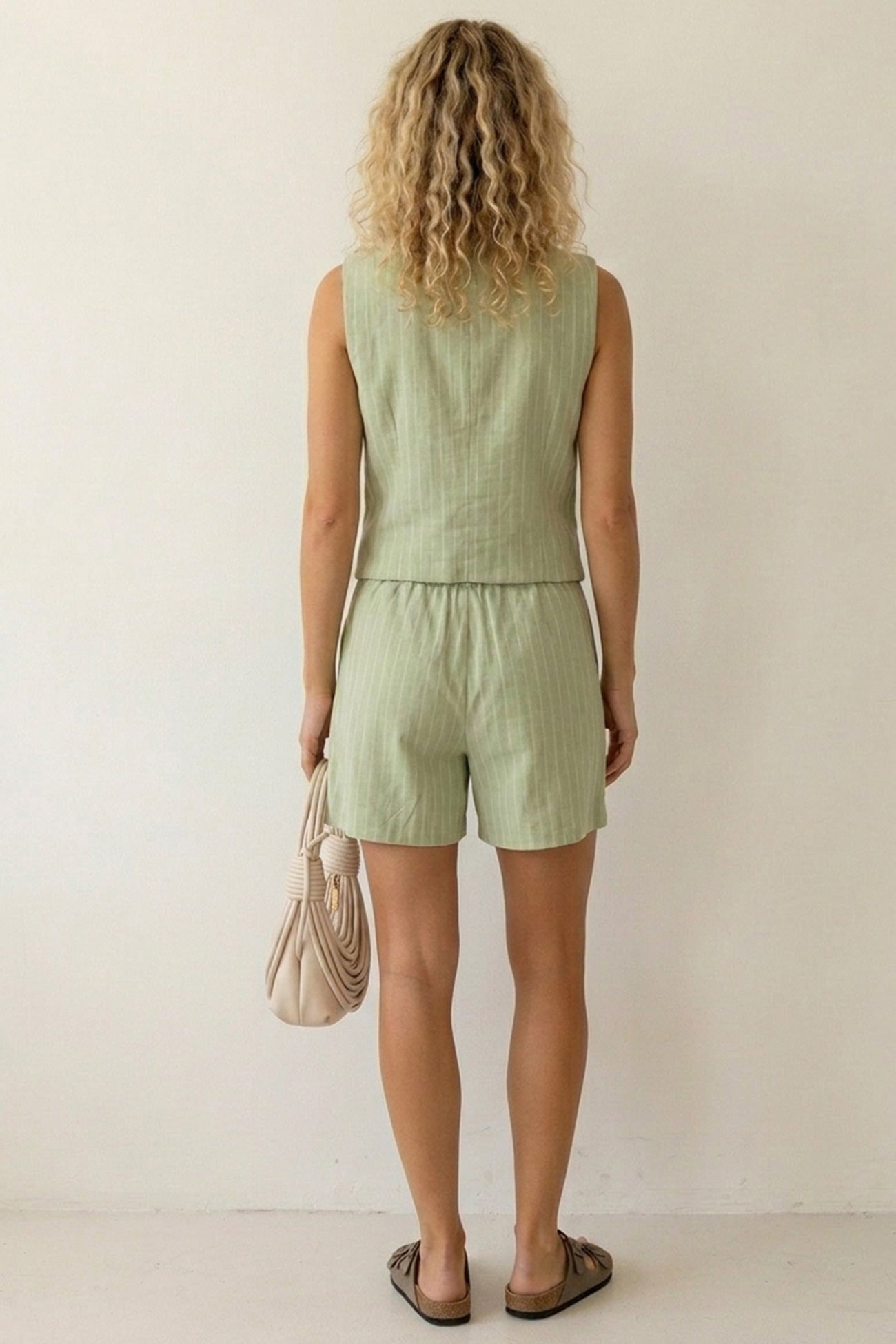V Neck Button Front Vest Shorts Set