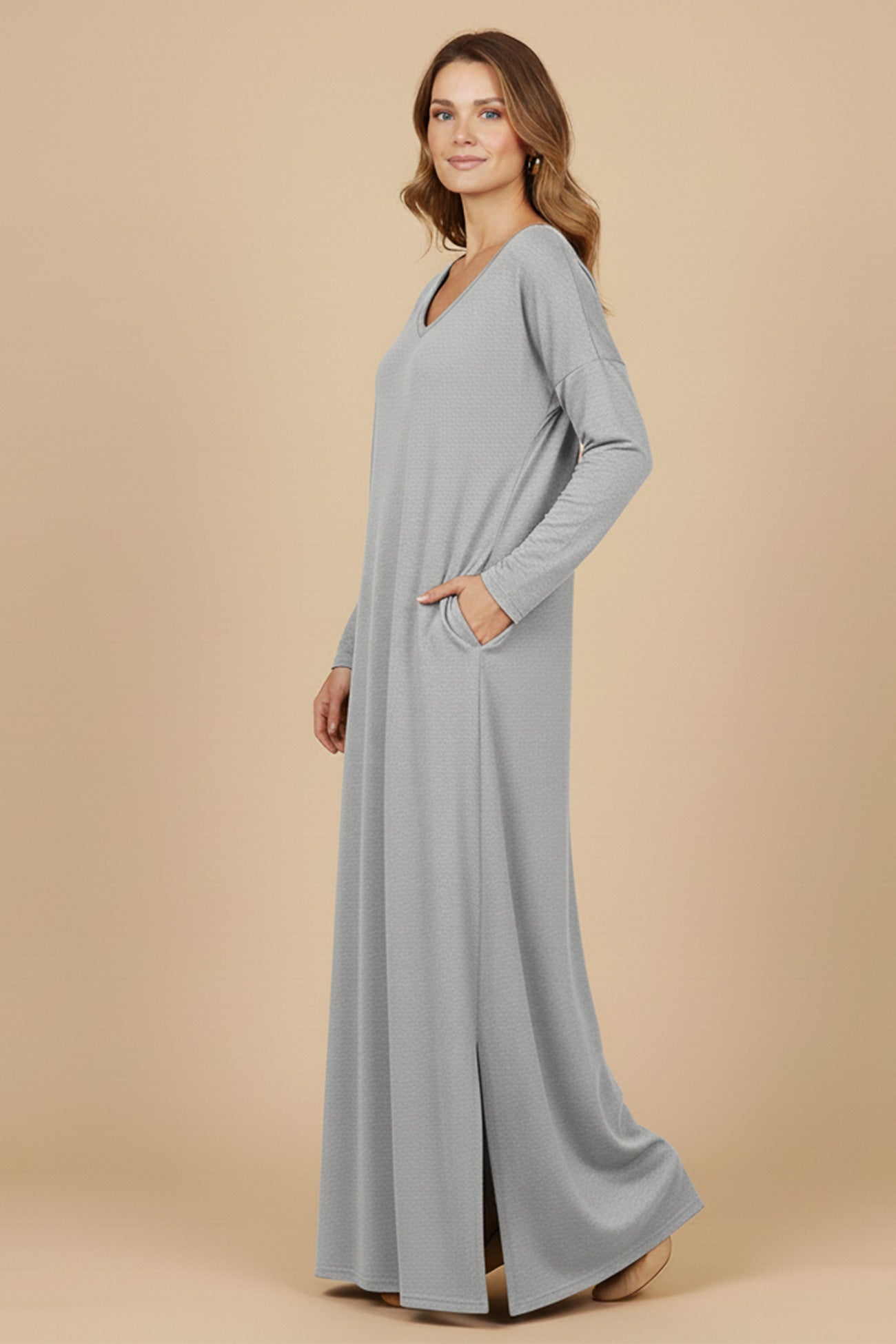 V Neck Slit Hem Sweatshirt Dress