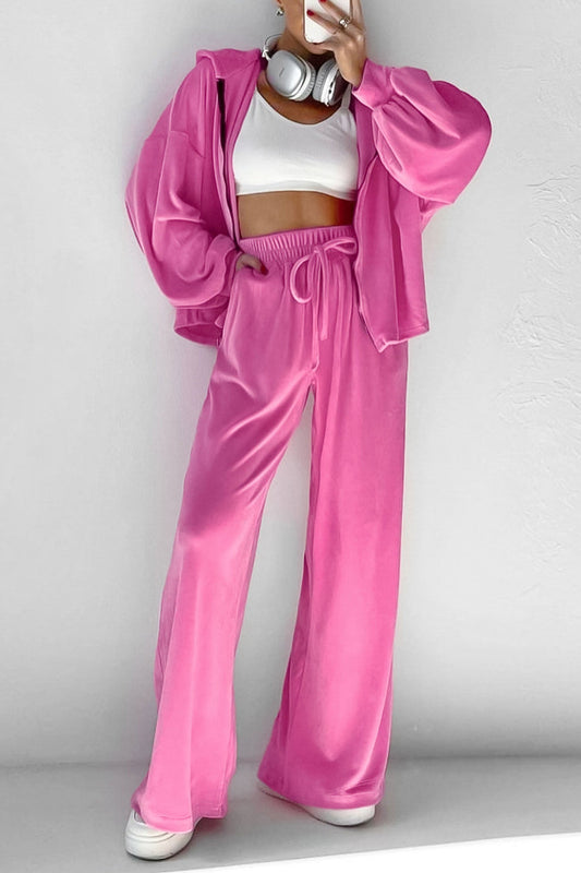 Velvet Hooded Zipper Pocket Two-Piece Set