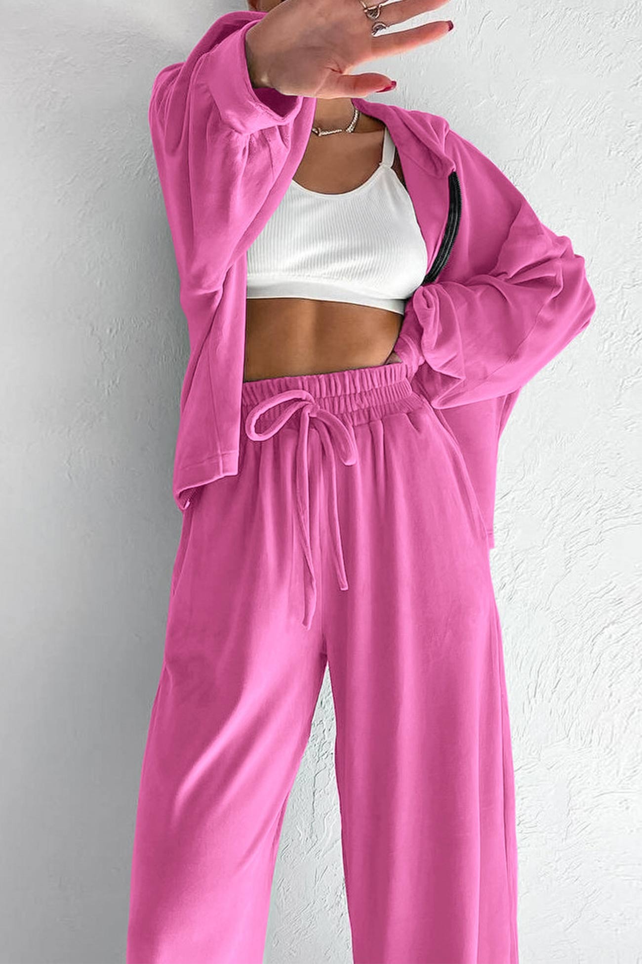 Velvet Hooded Zipper Two-Piece Sweatpants Set