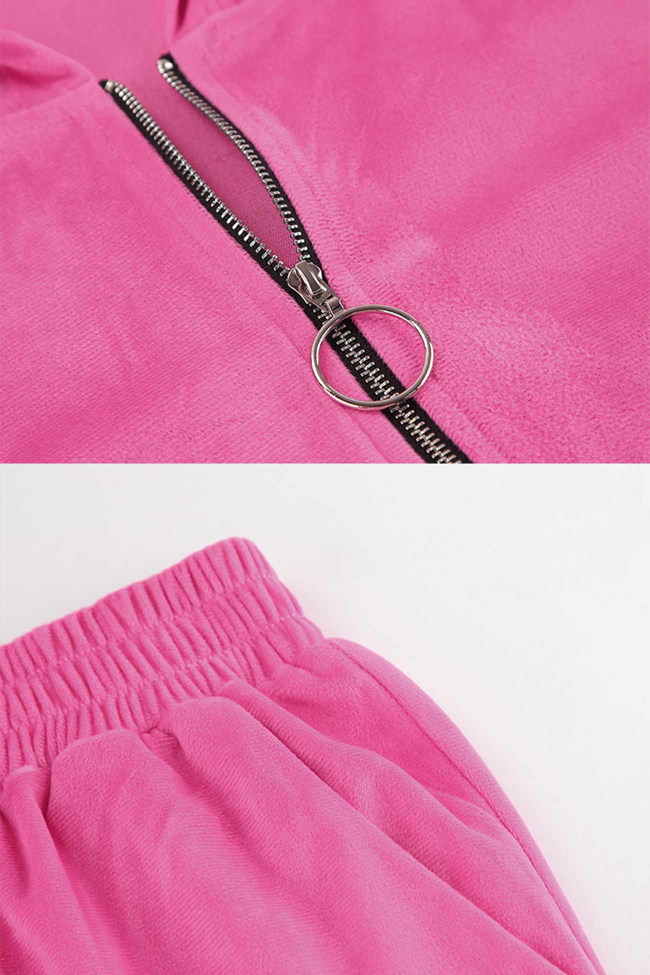 Velvet Hooded Zipper Two-Piece Sweatpants Set