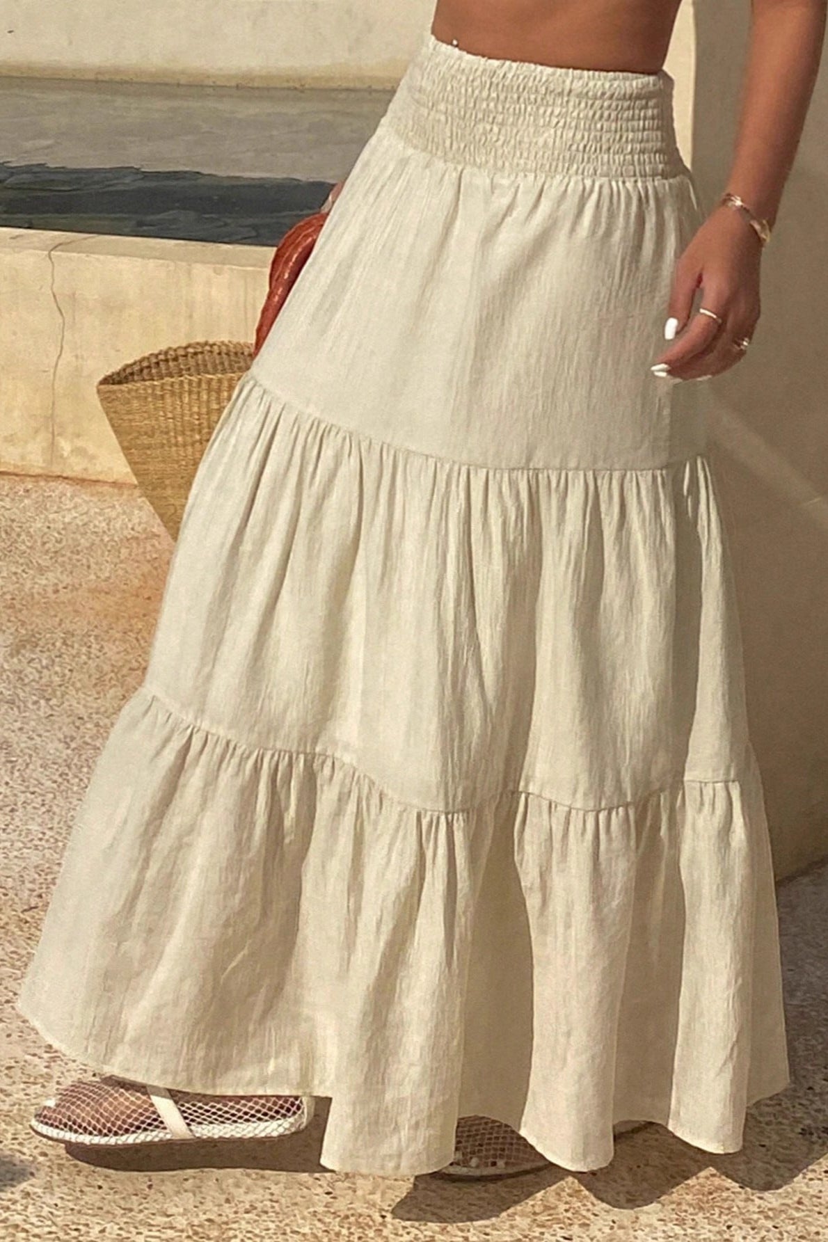 Chic Solid Asymmetric Drape Midi Skirt