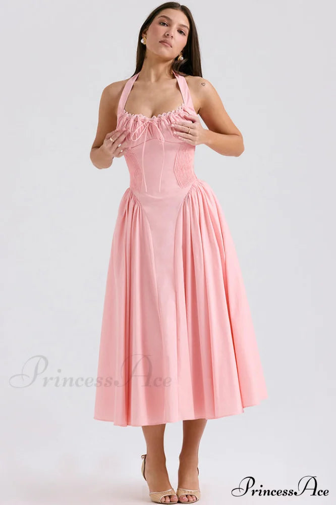 Adabella Cotton Stylish Halter Midi Sundress