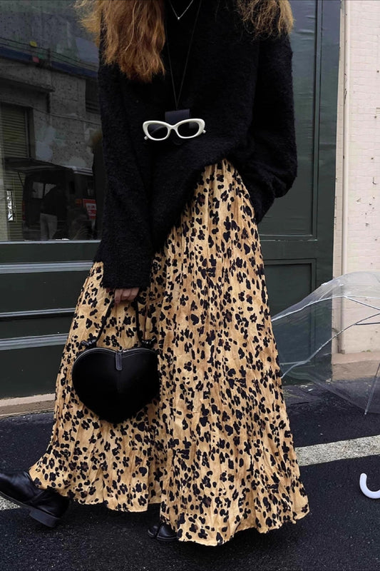 Vintage Leopard Midi Flare Skirt