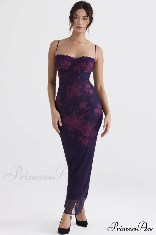 Aiza Purple Stylish Floral Dress
