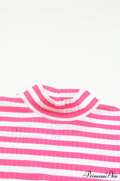 Arm Design Long Textured Pink Knit Striped Tee