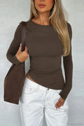 Asymmetric Hem Plain Long Sleeve Tee