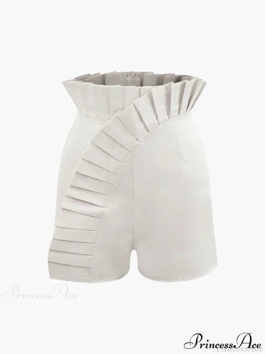Asymmetric Pleated Graceful Zip Shorts