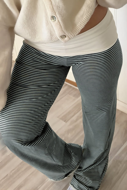 Fold Waist Stripe Knit Straight Pants