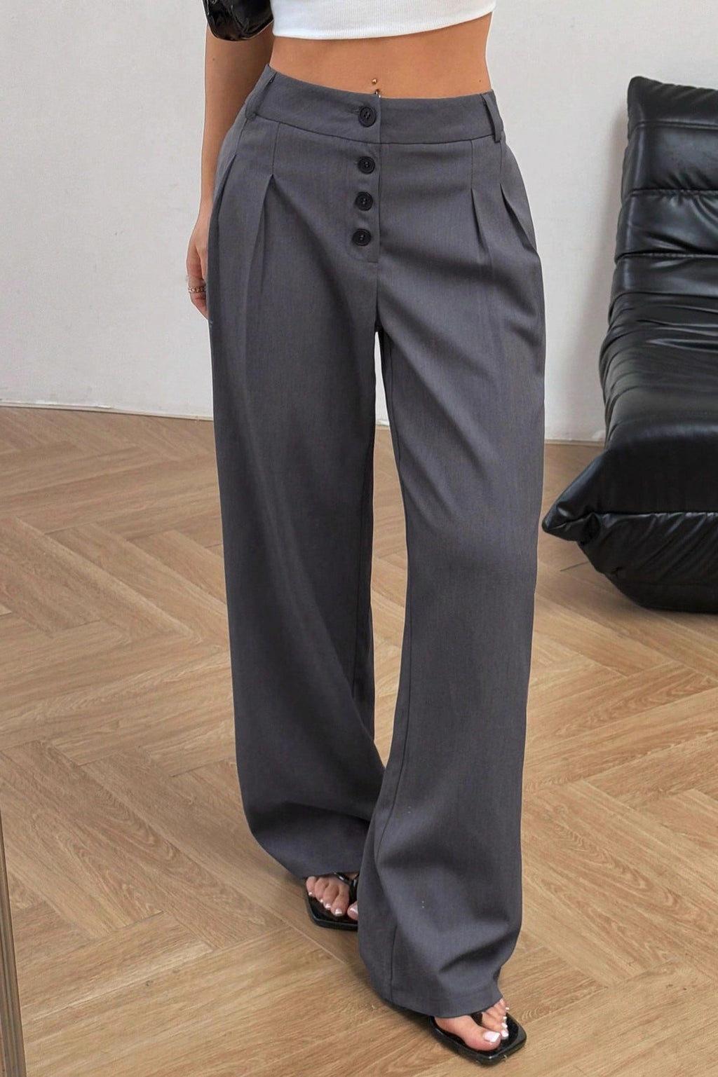 Chic Vintage Button Front Drape Pants