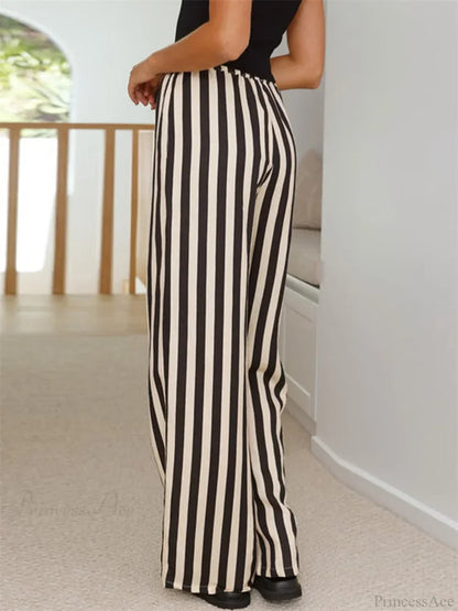 Baggy Striped Drawstring Wide Leg Summer Pant
