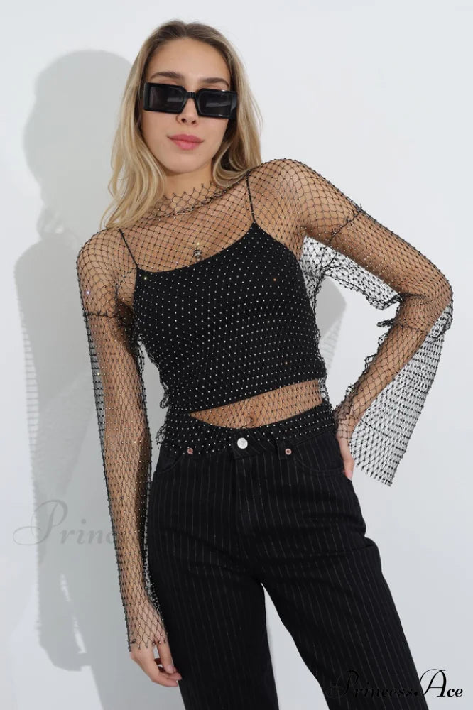 Black Stone Stylish Mesh Crop Top