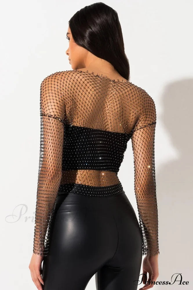 Black Stone Stylish Mesh Crop Top