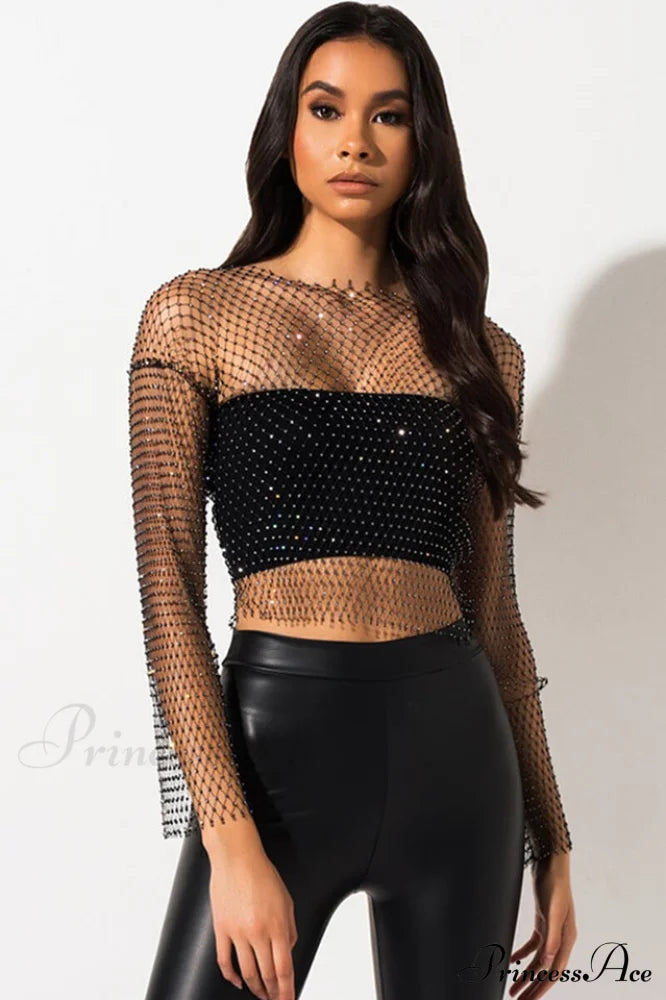 Black Stone Stylish Mesh Crop Top