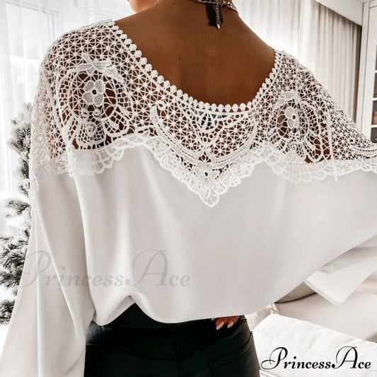 Blouse Embroidery Vintage Lace Elegant Top Women Blouse Crochet Autumn White Blusa Ladies 12459