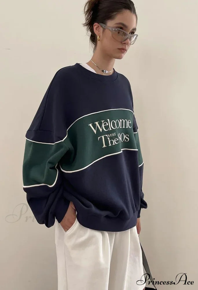 Blue Letter Stylish Print Sweatshirt