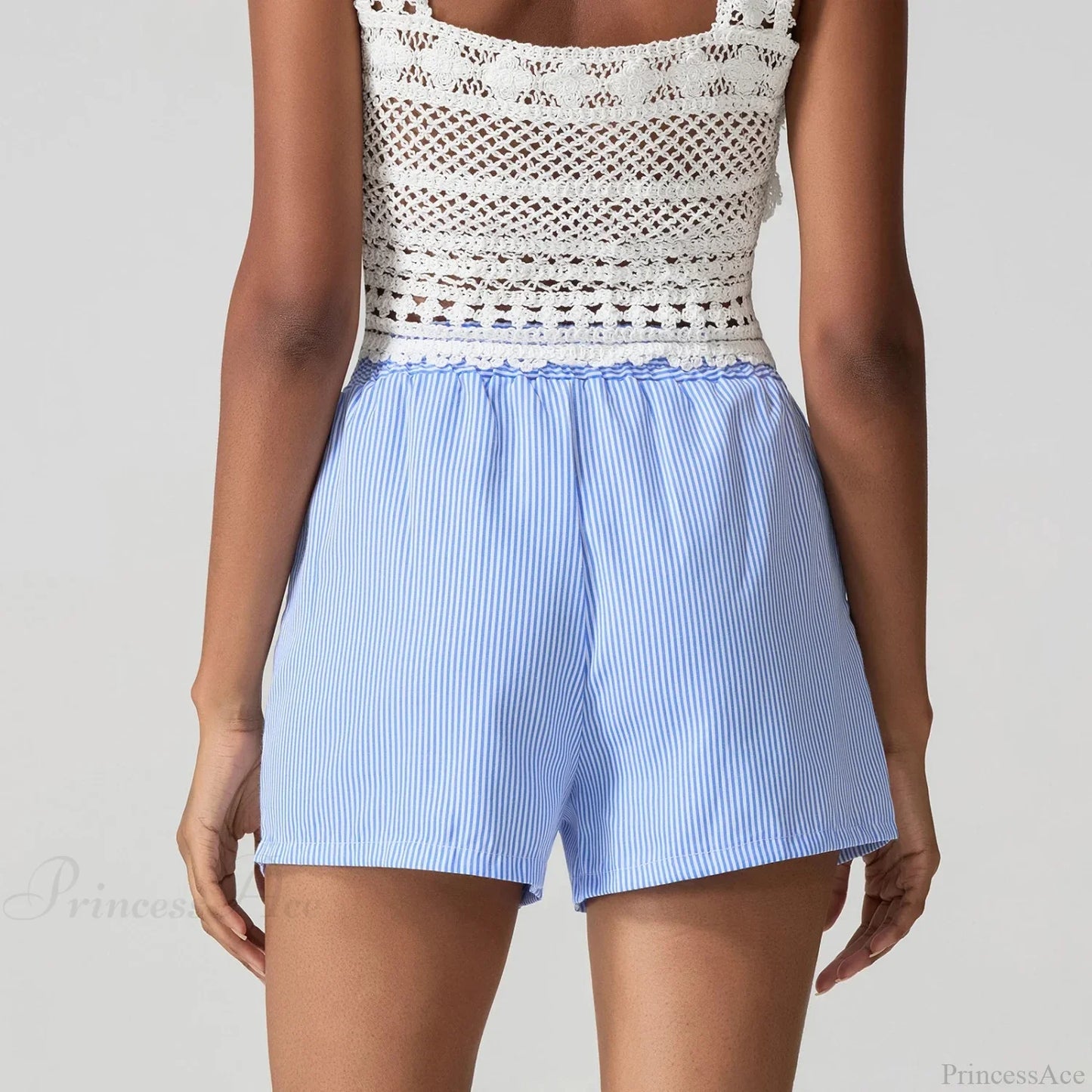 Blue Striped Loose Wide Leg Short