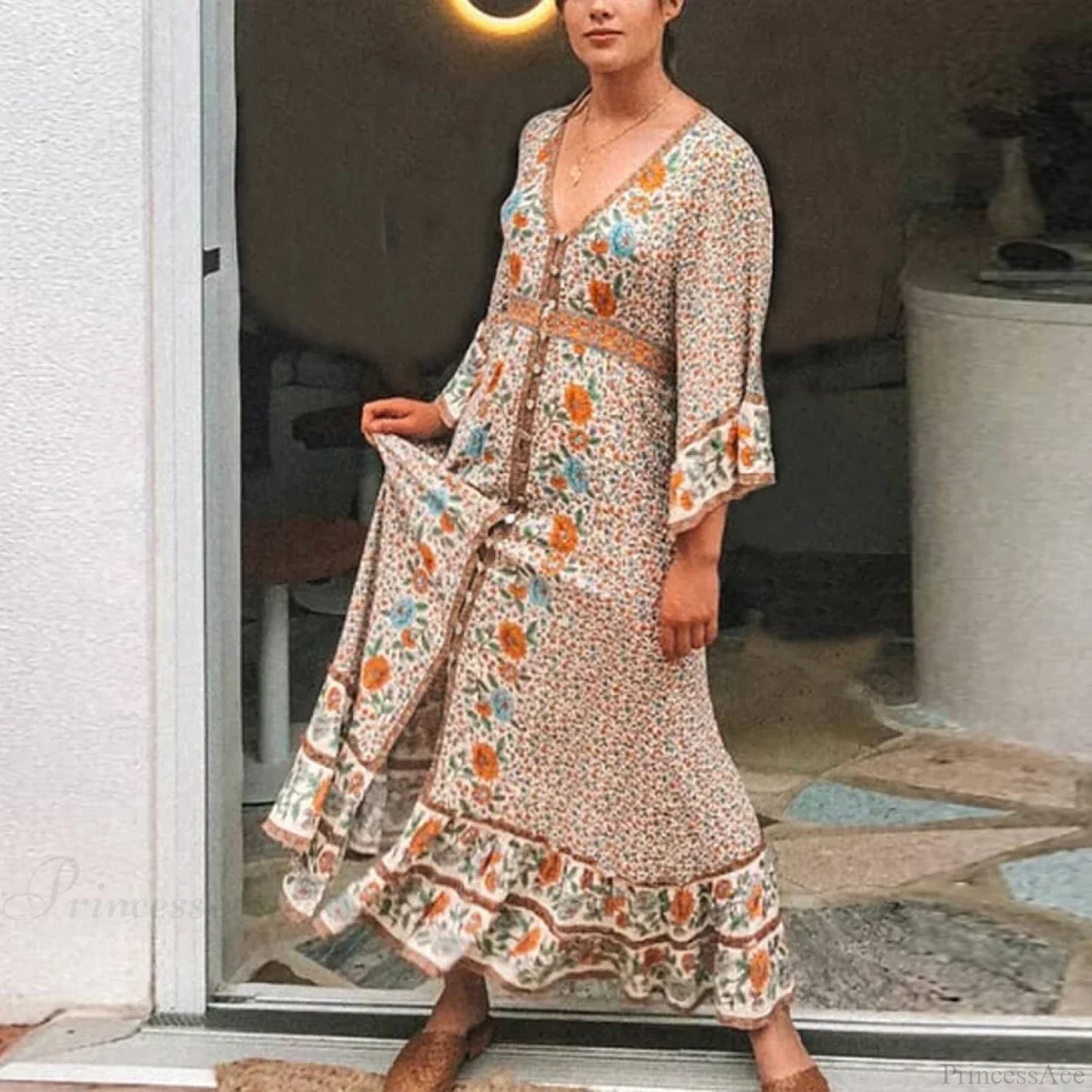 Boho Floral Print Maxi Dress