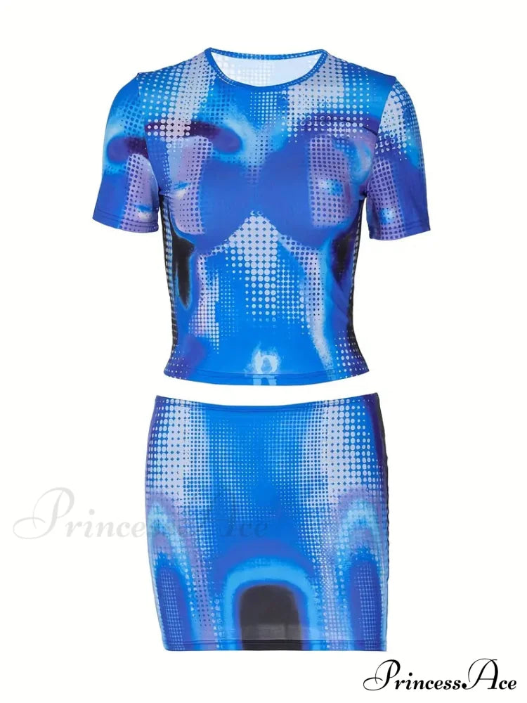 Bold Blue Pixelated Two-Piece Set - Digital Diva