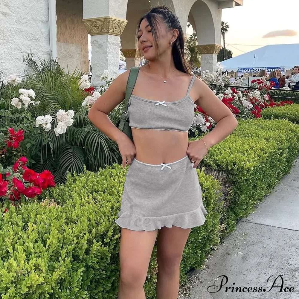 Bow Bralette And Charming Mini Skirt Set