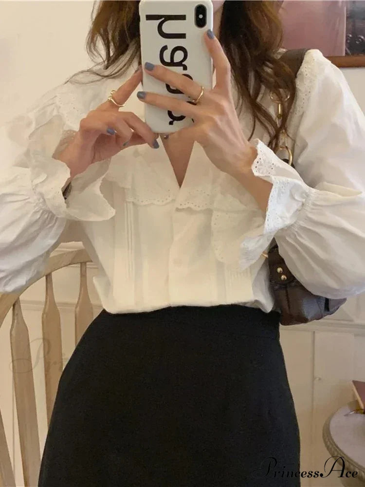 Simple Lace Trim Blouse