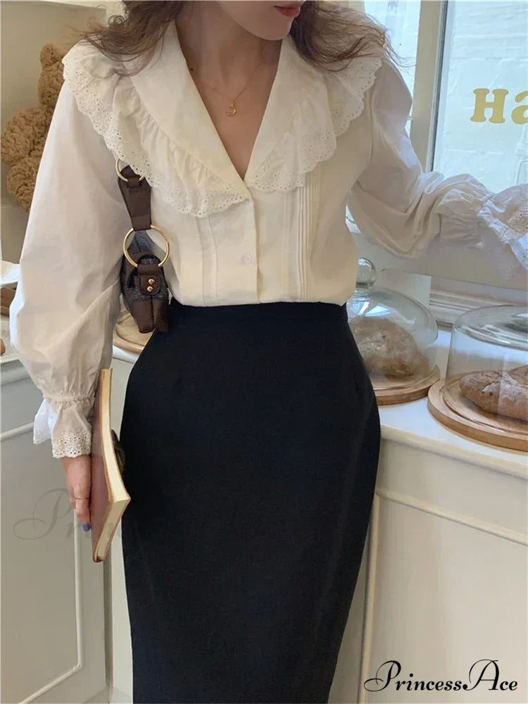 Simple Lace Trim Blouse