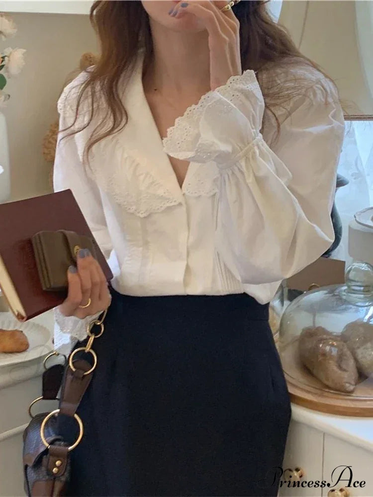 Simple Lace Trim Blouse