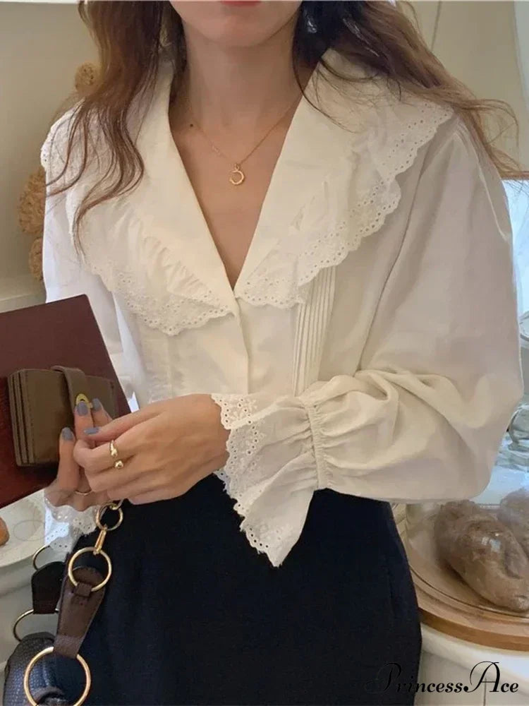 Simple Lace Trim Blouse