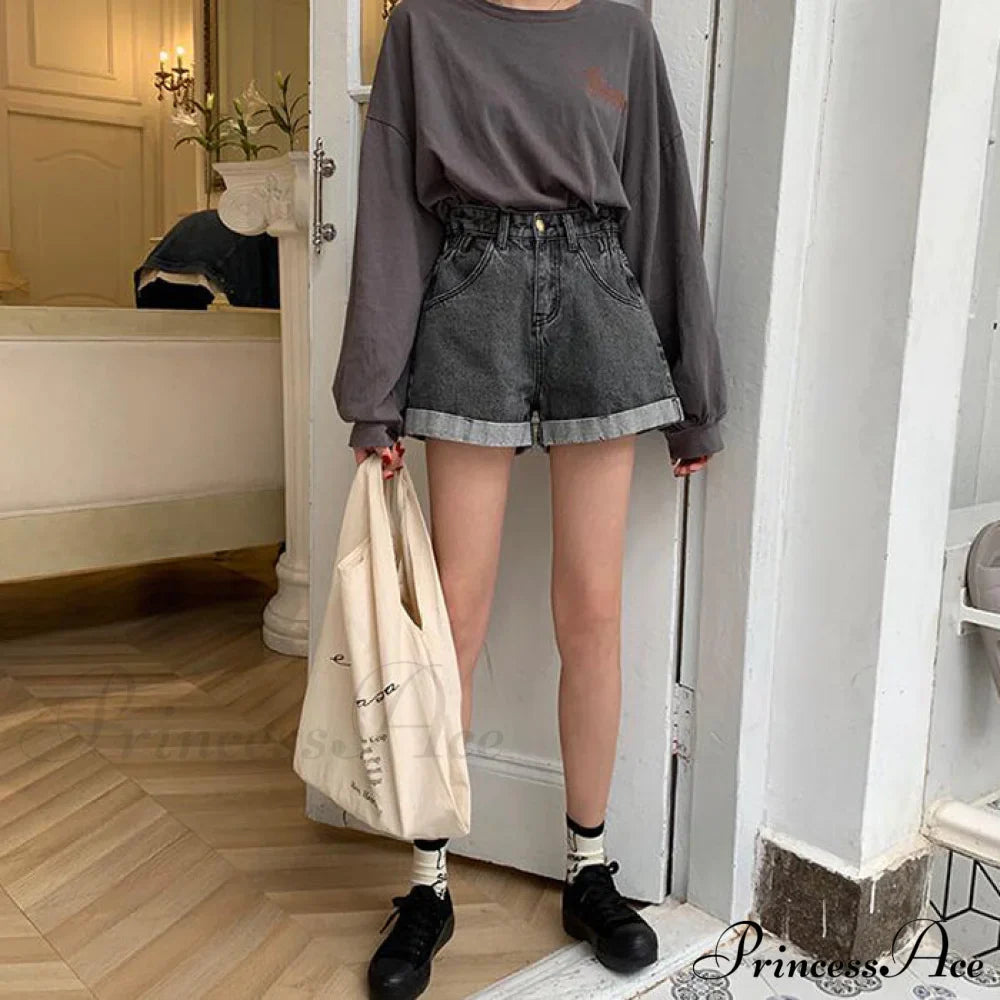 Brief Warm-Season Casual Waist Fashion Elastic Leg Women High Jeans Shorts Waist Denim Wide Loose Size Plus Female