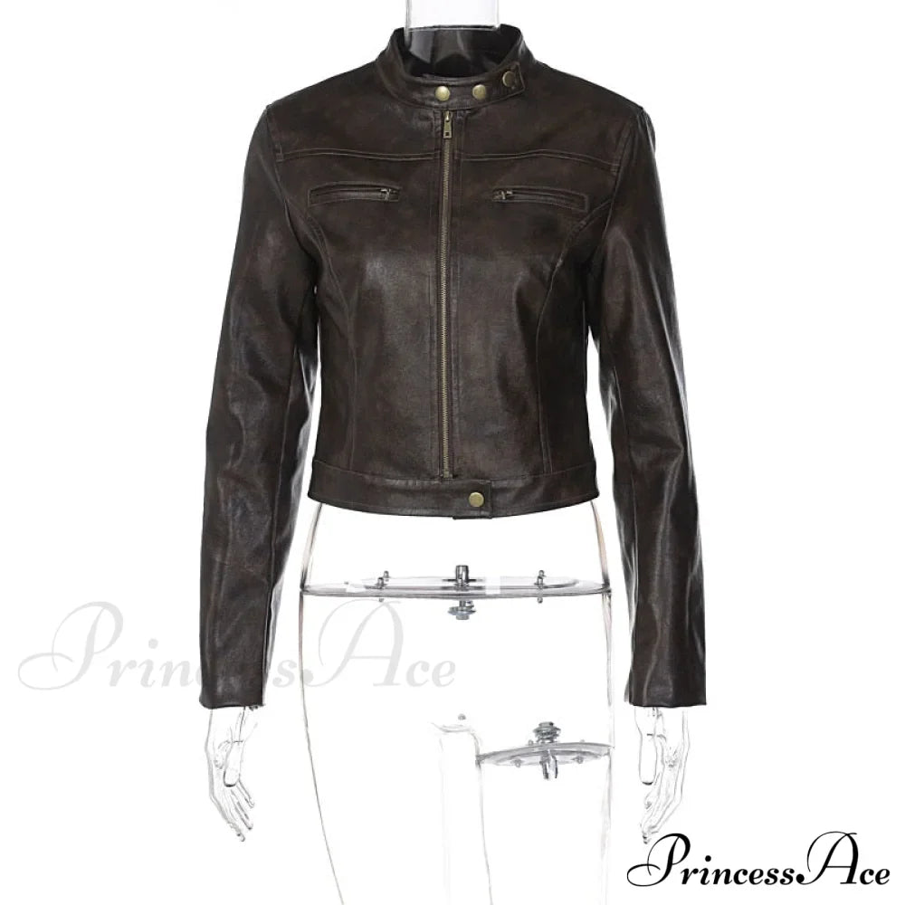 Brown Biker Stylish Faux Leather Jacket