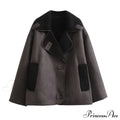 Brown Faux Leather Charming Black Lining Fur Jacket
