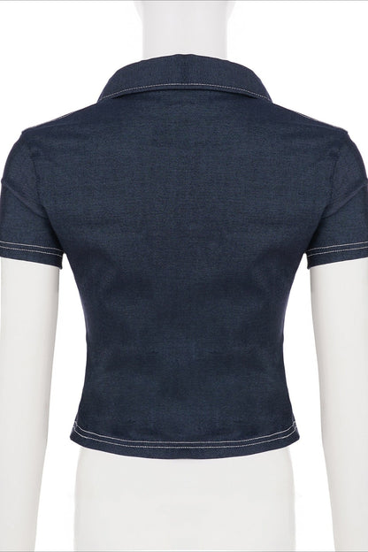 Street Hot Denim Cropped Blouse