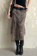 Leopard Print Double-Layer Tulle Asymmetrical Skirt