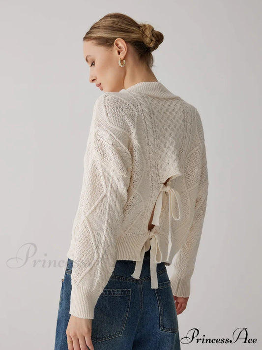 Cable Knit Graceful Tie Back Sweater