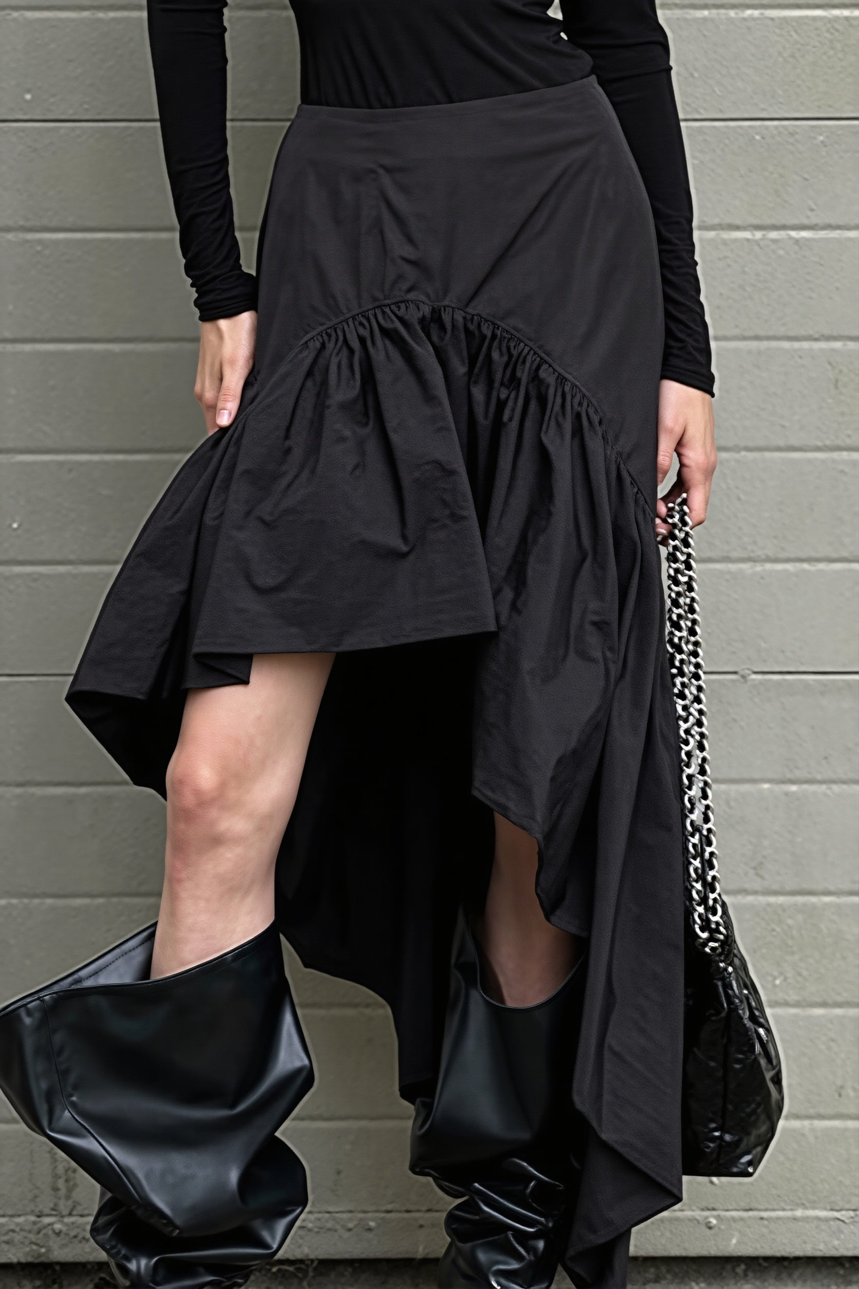 Chic Cotton Ruffle Hem High Low Mini Skirt