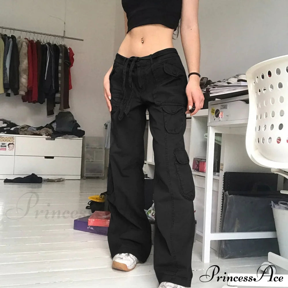 Cargo Streetwear Mom Pants Baggy Low Leg Waist 90s Denim Vintage Wide Jeans Trousers Trendy Korean Grunge Hippie Outfits