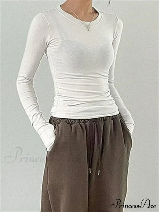Casual Slim Fit Long Sleeve O-Neck Tops Spring Fall Knit Top