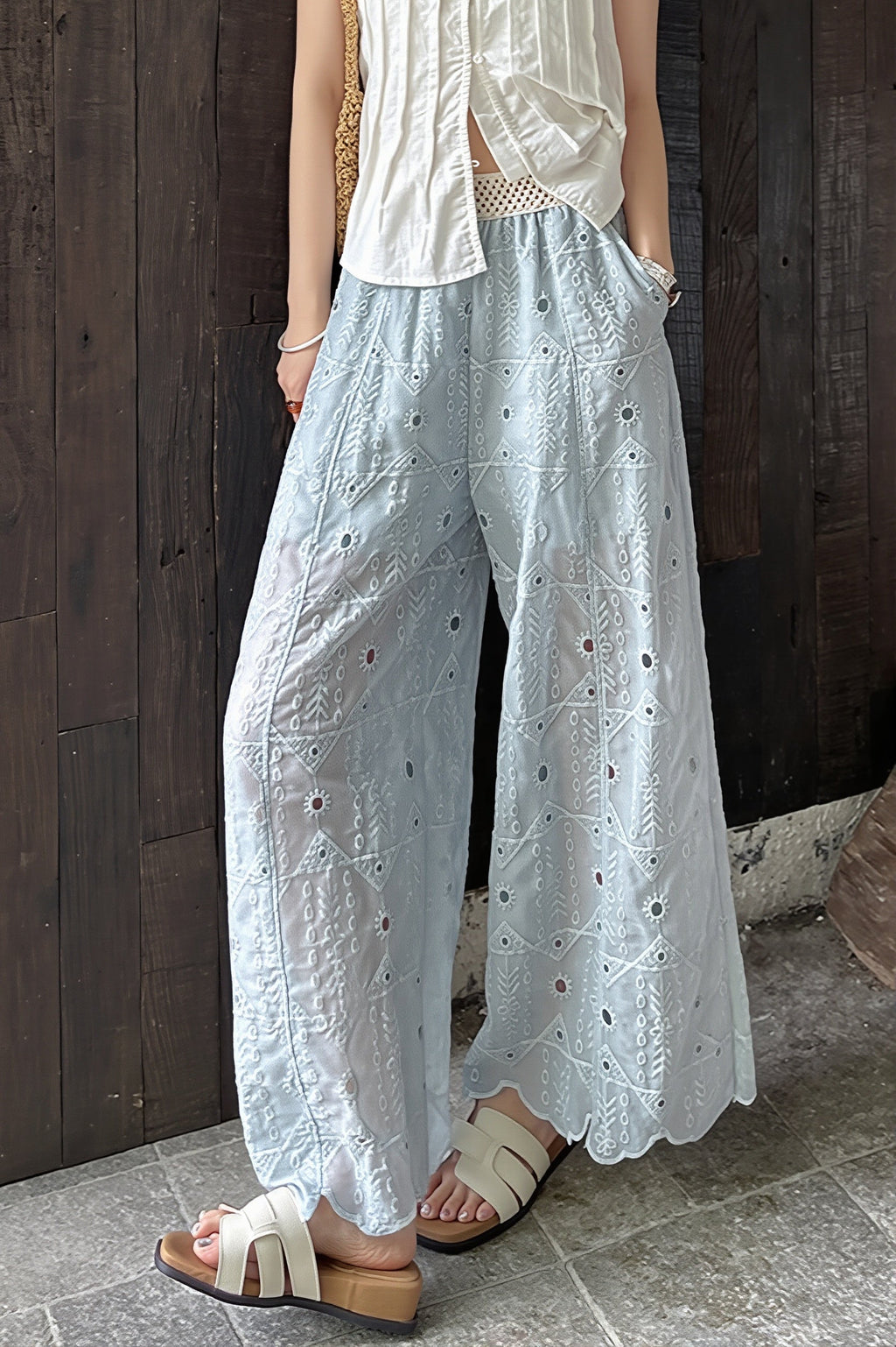 Hollow Out Lace Wide Leg Summer Pants